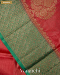 Tomato Red Pure Tussar Silk Saree — Border