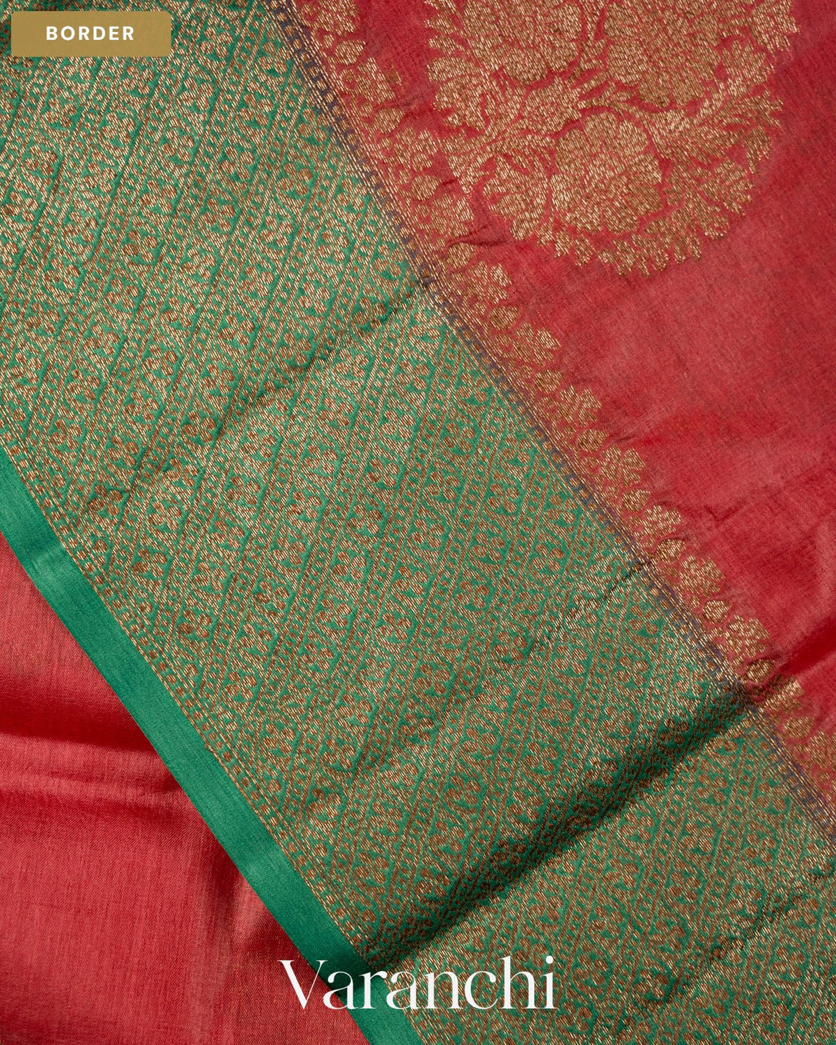 Tomato Red Pure Tussar Silk Saree — Border