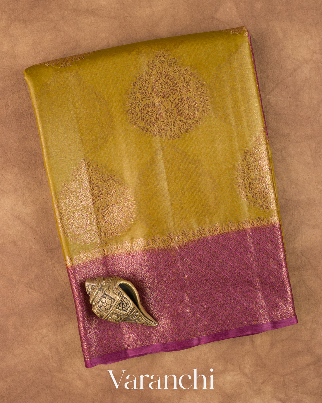 Metallic Gold Pure Tussar Silk Saree — Folded