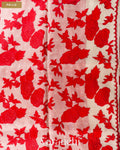 Off White Floral Applique Pure Kora Silk Saree — Pallu