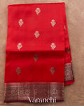 Crimson Red Pure Kora Silk Handloom Saree — Full Saree