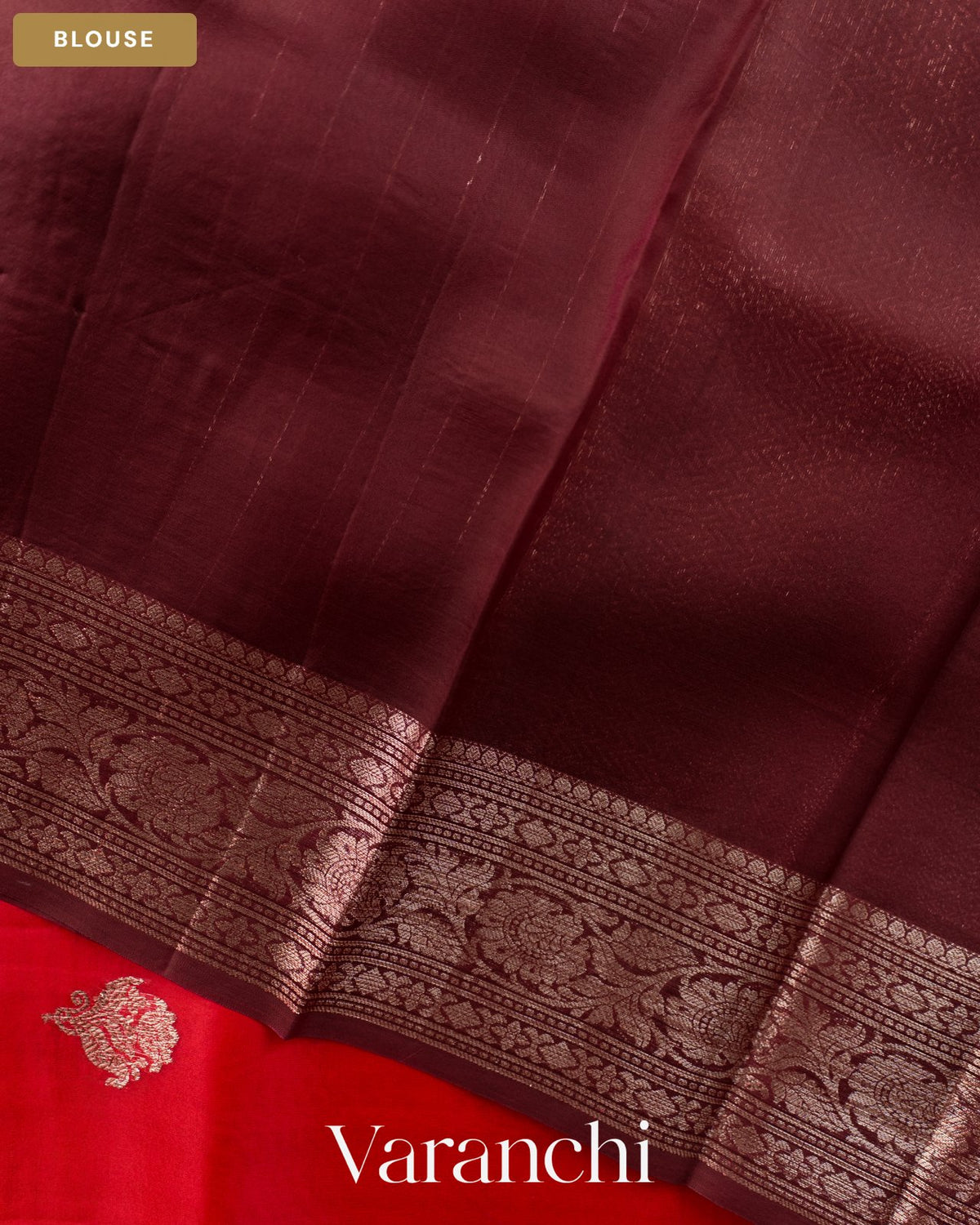 Crimson Red Pure Kora Silk Handloom Saree — Blouse