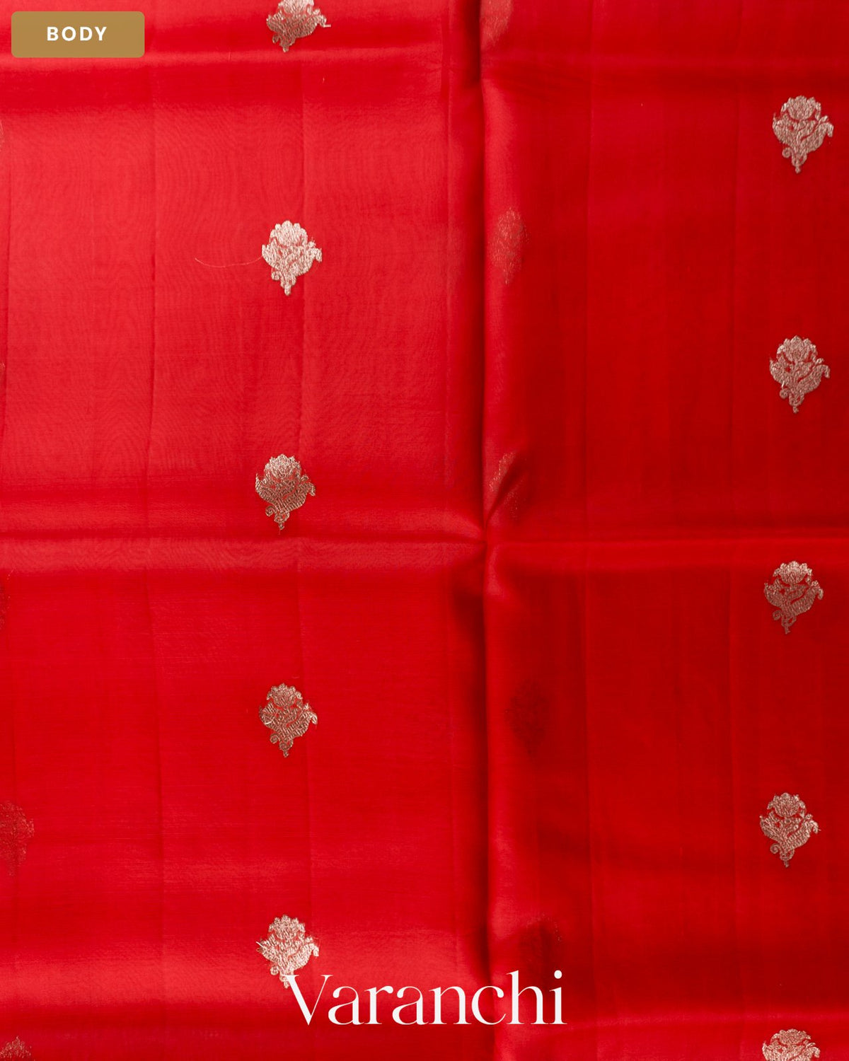 Crimson Red Pure Kora Silk Handloom Saree — Body