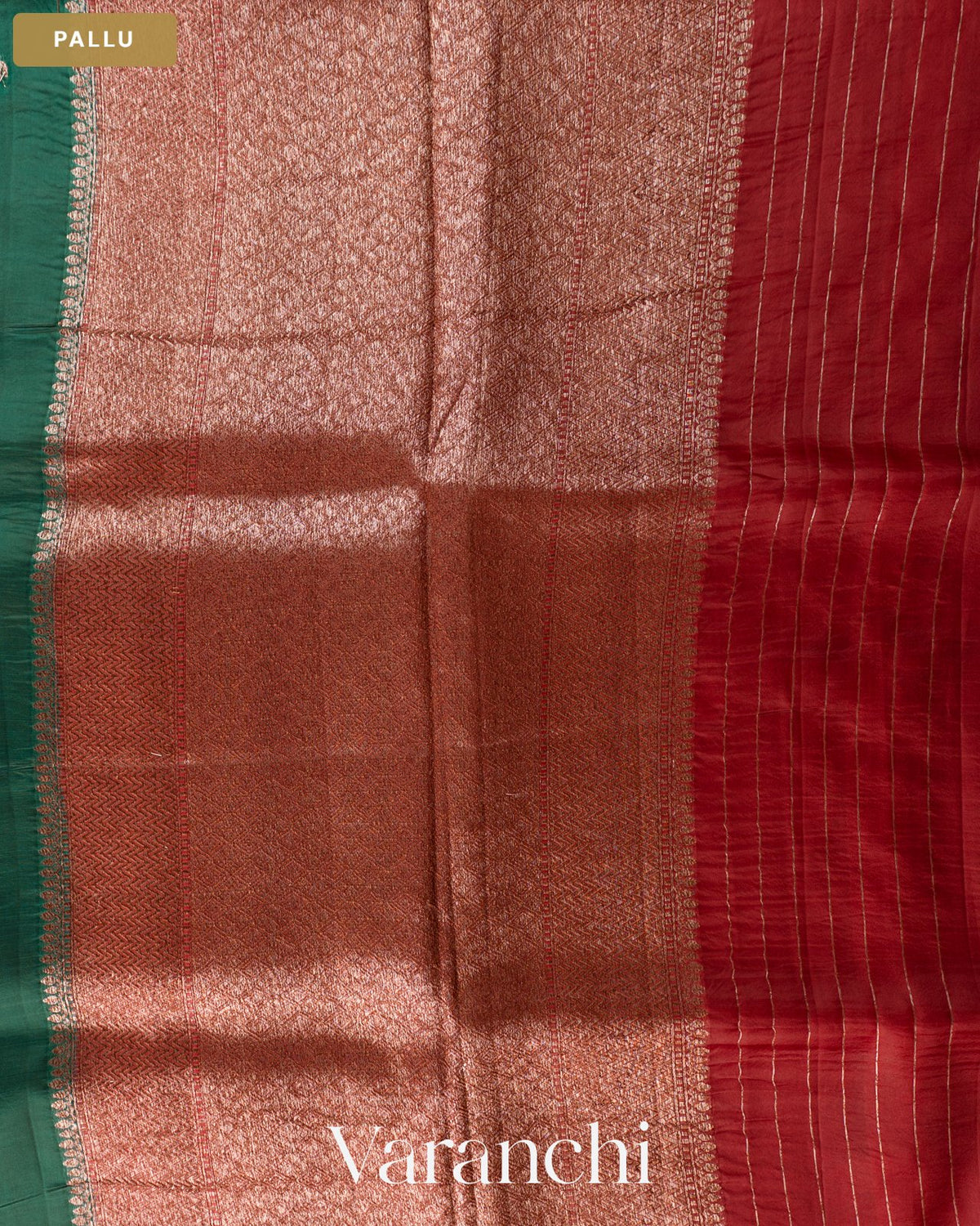 Bottle Green Pure Kora Silk Handloom Saree — Pallu