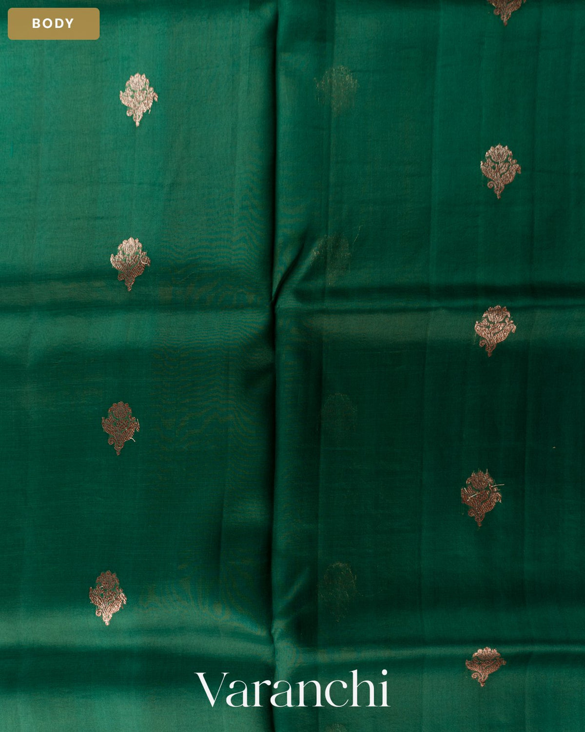 Bottle Green Pure Kora Silk Handloom Saree — Body