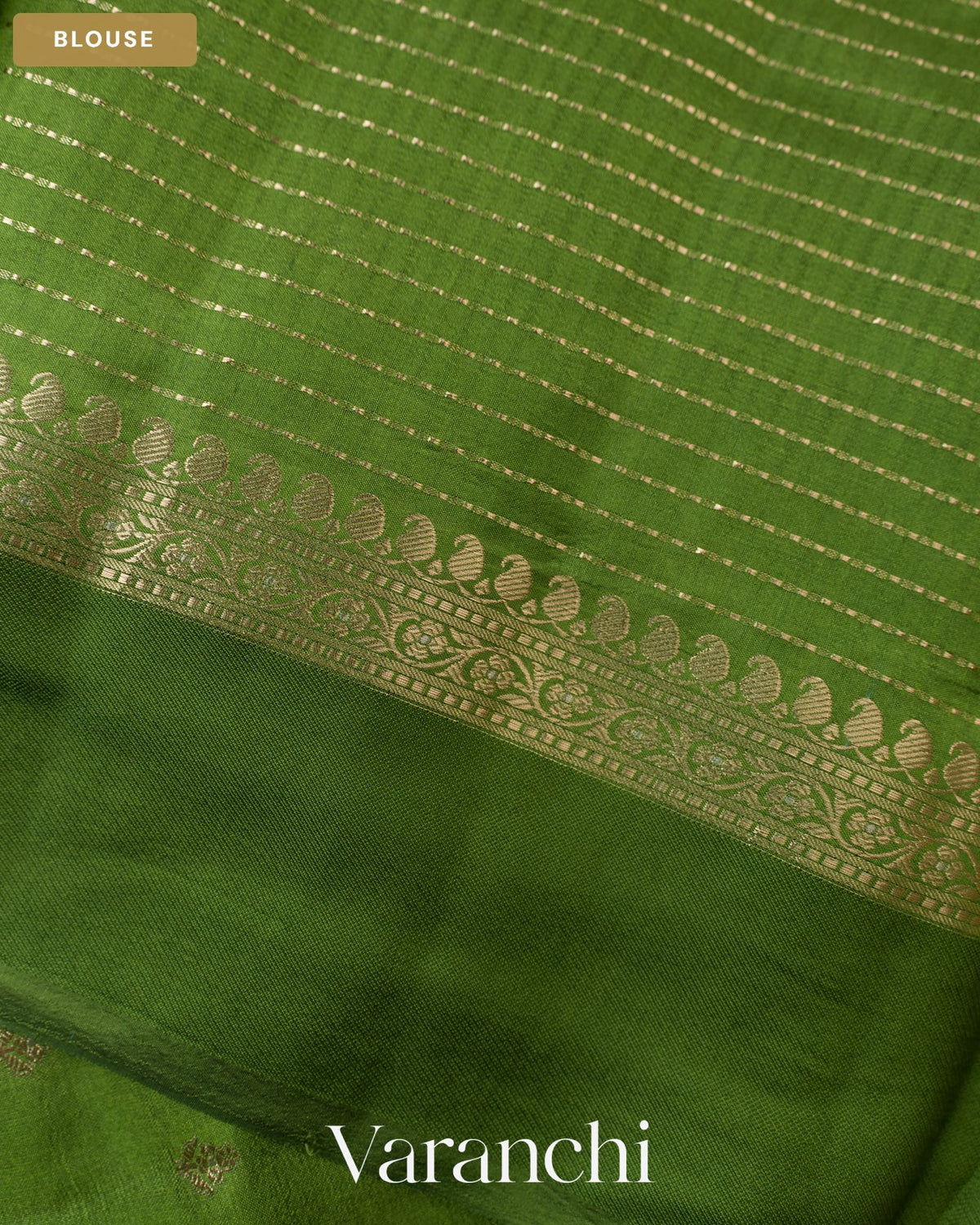 Parrot Green Pure Dupion Silk Handloom Saree — Blouse