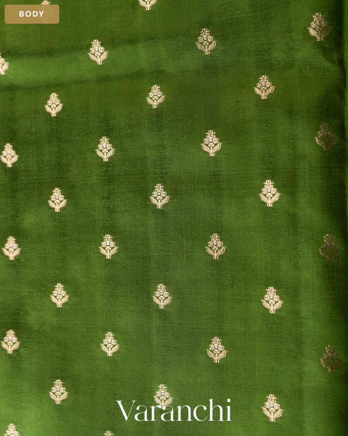 Parrot Green Pure Dupion Silk Handloom Saree — Body