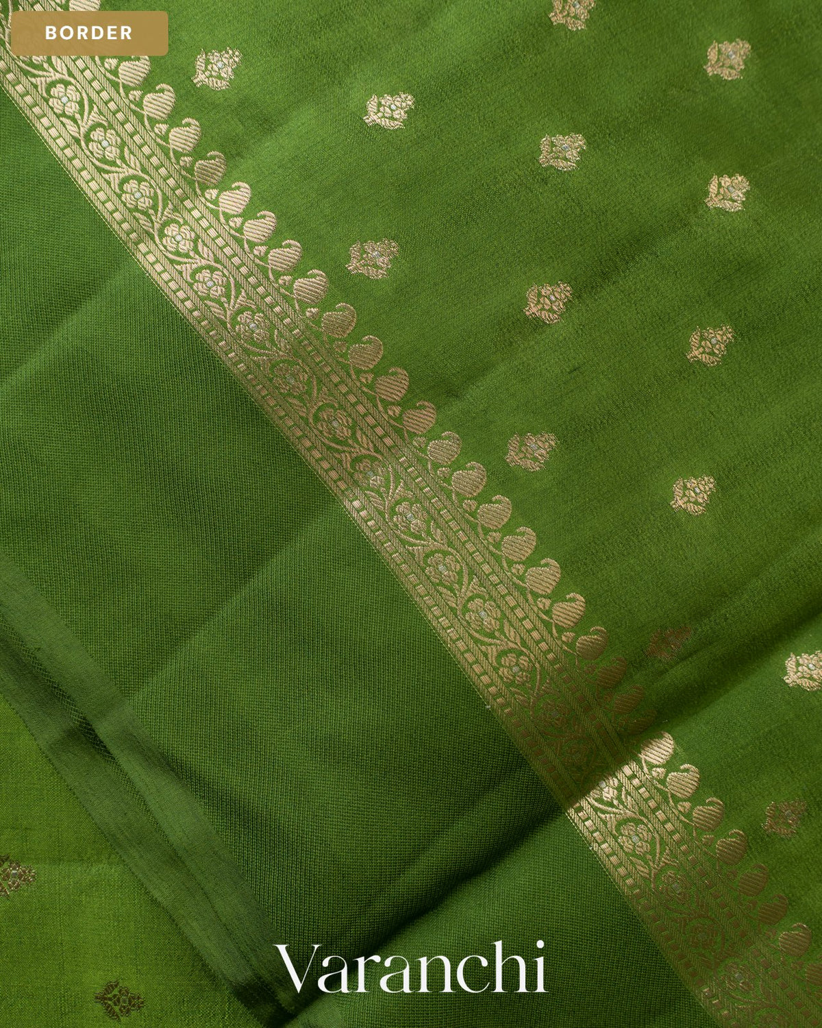 Parrot Green Pure Dupion Silk Handloom Saree — Border