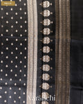 Jet Black Pure Dupion Silk Handloom Saree — Pallu