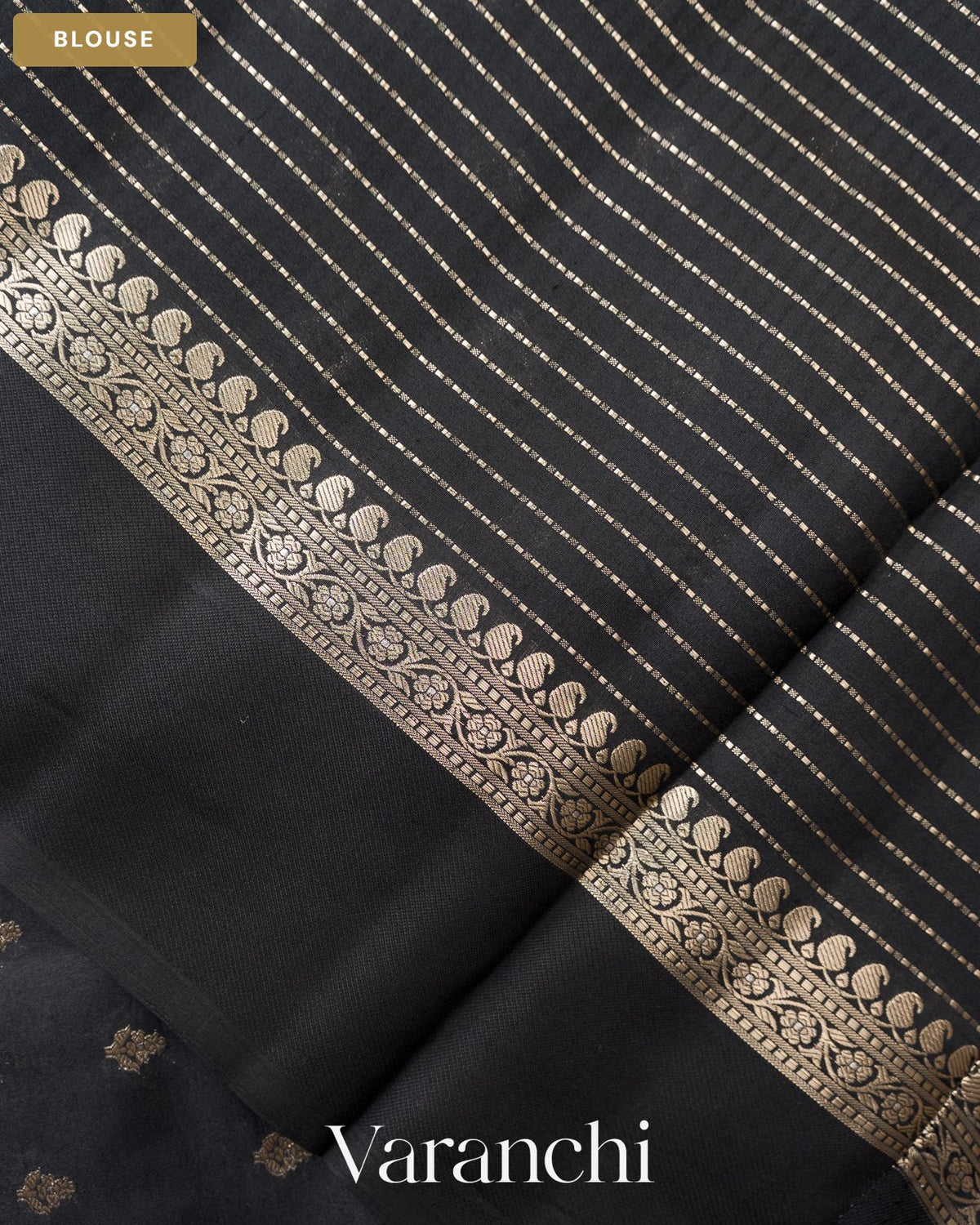 Jet Black Pure Dupion Silk Handloom Saree — Blouse