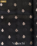 Jet Black Pure Dupion Silk Handloom Saree — Body