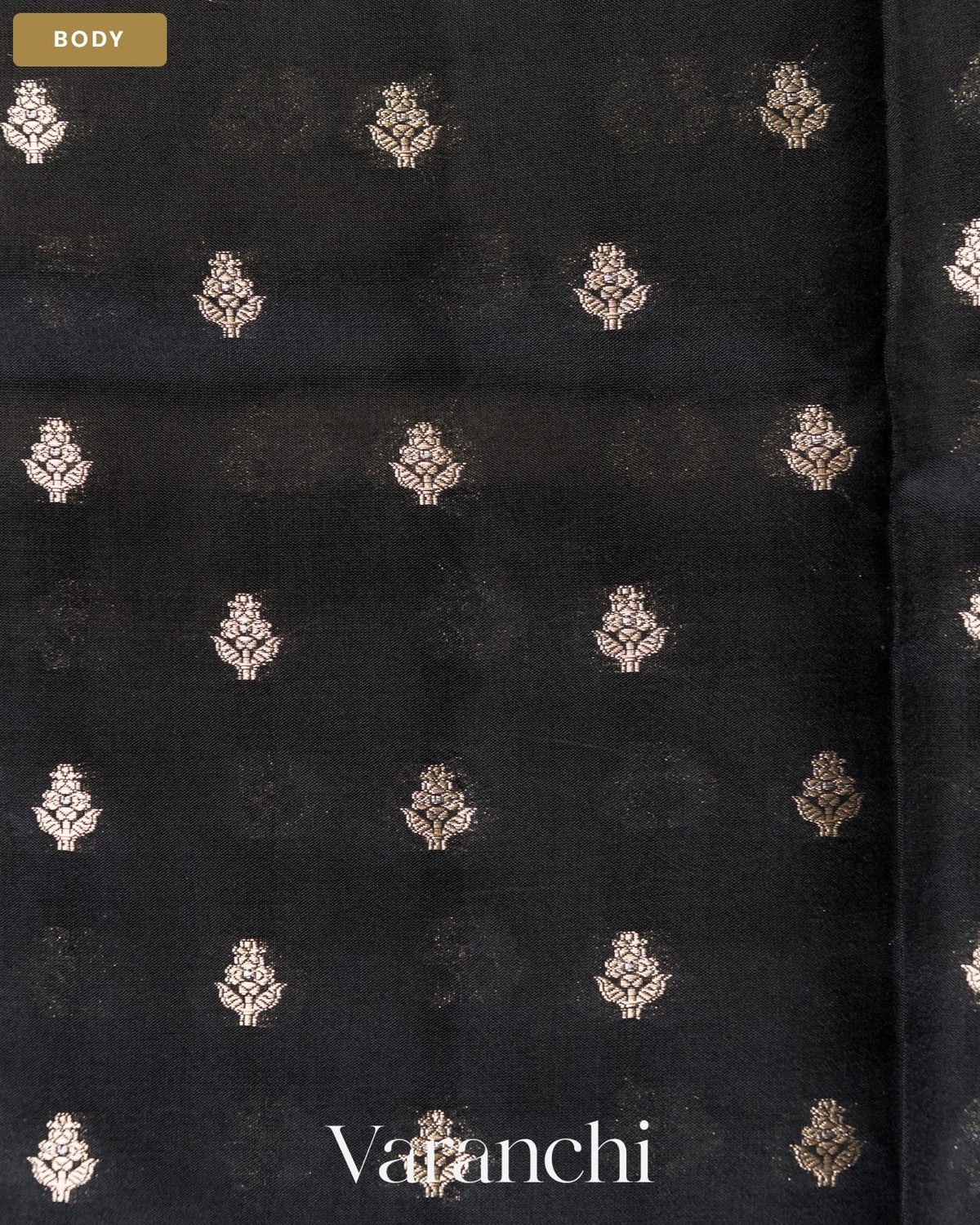 Jet Black Pure Dupion Silk Handloom Saree — Body