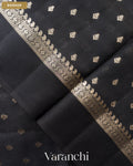 Jet Black Pure Dupion Silk Handloom Saree — Border