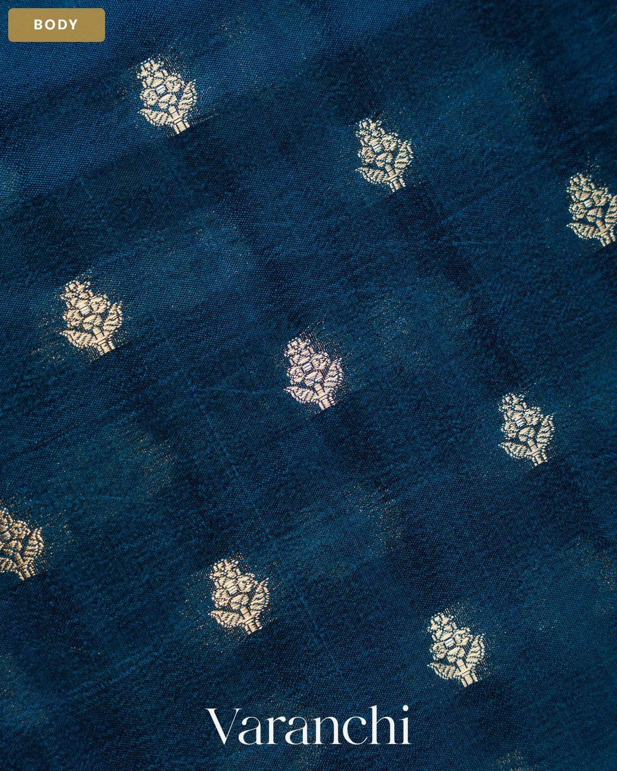 Ink Blue Pure Dupion Silk Handloom Saree — Body