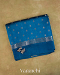 Ink Blue Pure Dupion Silk Handloom Saree — Folded