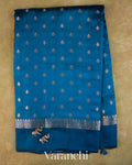 Ink Blue Pure Dupion Silk Handloom Saree — Full Saree