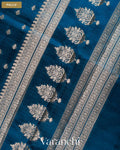 Ink Blue Pure Dupion Silk Handloom Saree — Pallu