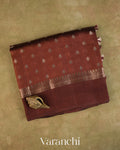 Earthy Brown Pure Dupion Silk Handloom Saree — Folded