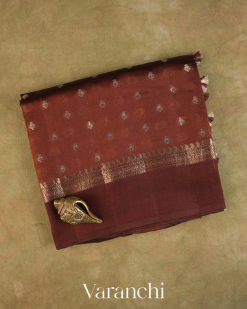 Earthy Brown Pure Dupion Silk Handloom Saree — Folded