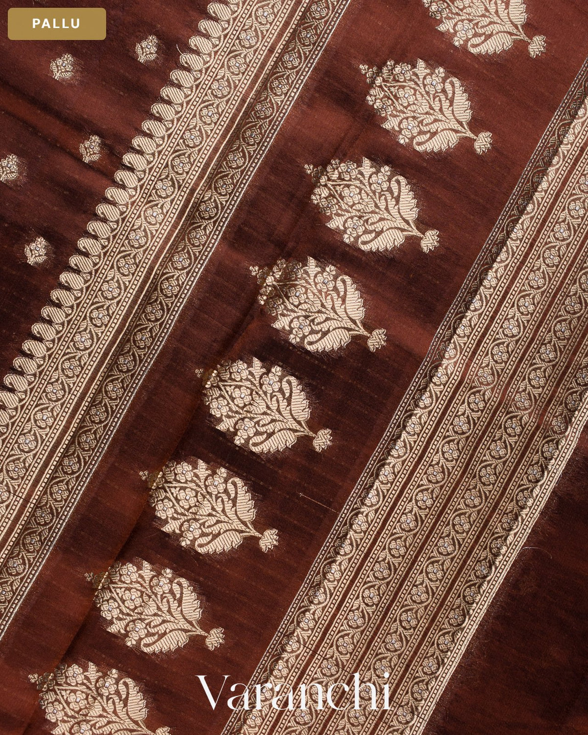 Earthy Brown Pure Dupion Silk Handloom Saree — Pallu