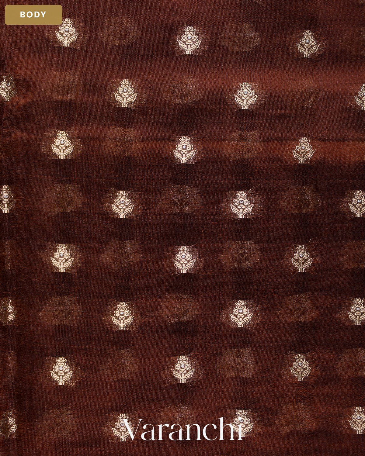Earthy Brown Pure Dupion Silk Handloom Saree — Body