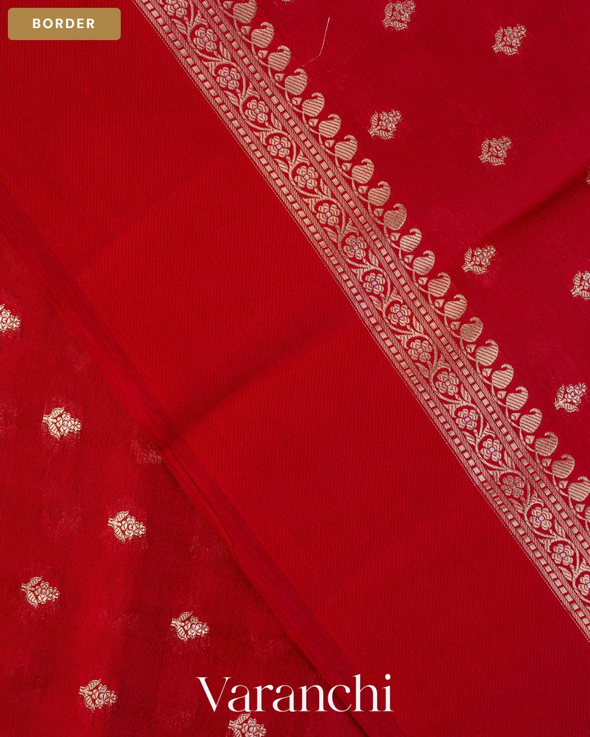 Tomato Red Pure Dupion Silk Handloom Saree — Border