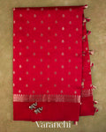 Tomato Red Pure Dupion Silk Handloom Saree — Full Saree