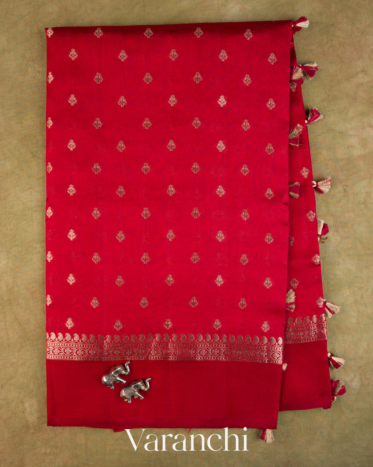 Tomato Red Pure Dupion Silk Handloom Saree — Full Saree