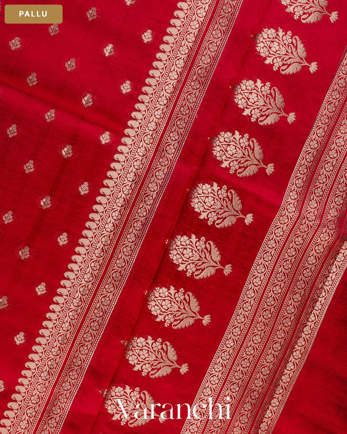 Tomato Red Pure Dupion Silk Handloom Saree — Pallu