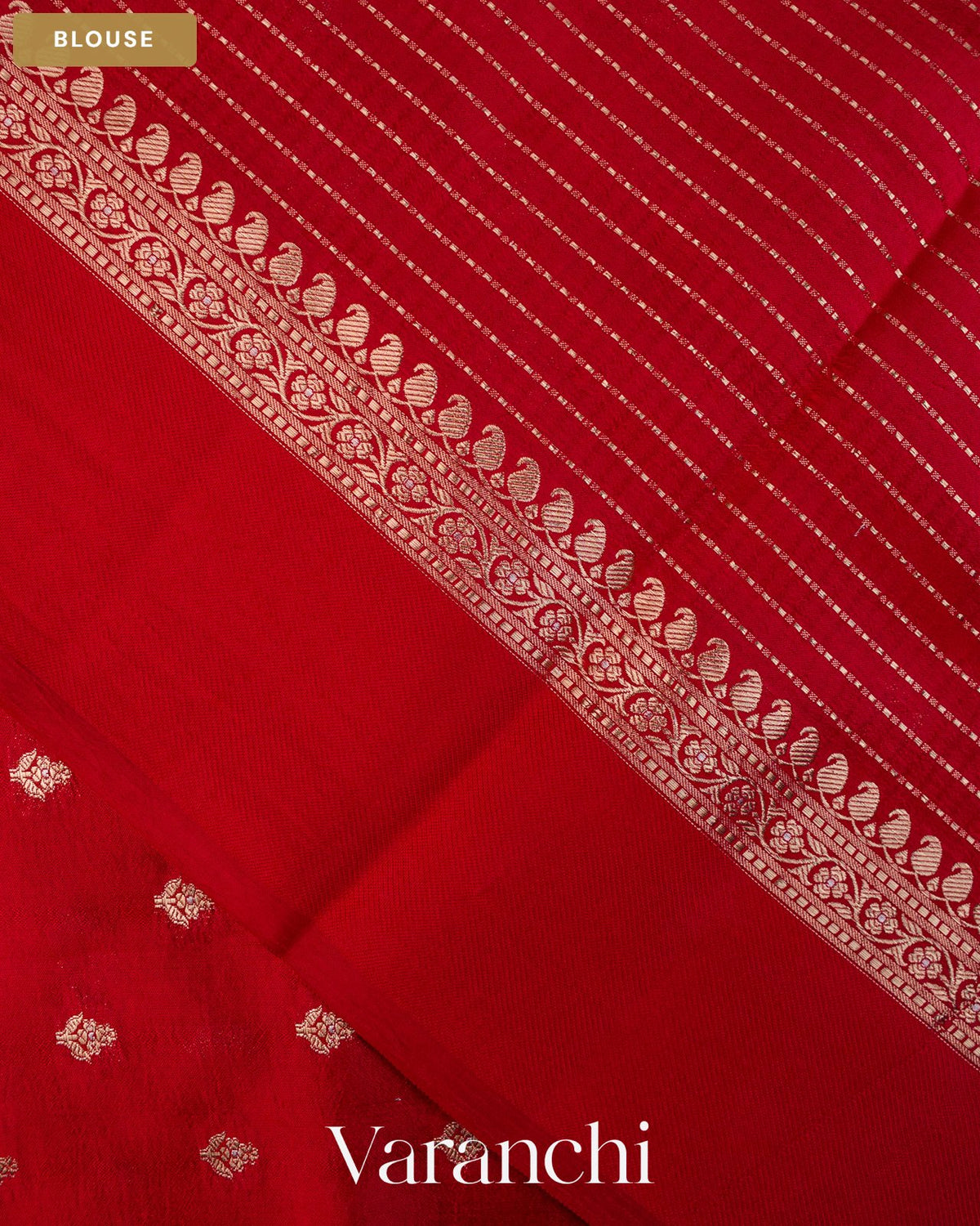 Tomato Red Pure Dupion Silk Handloom Saree — Blouse