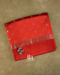 Rust Orange Pure Dupion Silk Handloom Saree — Folded