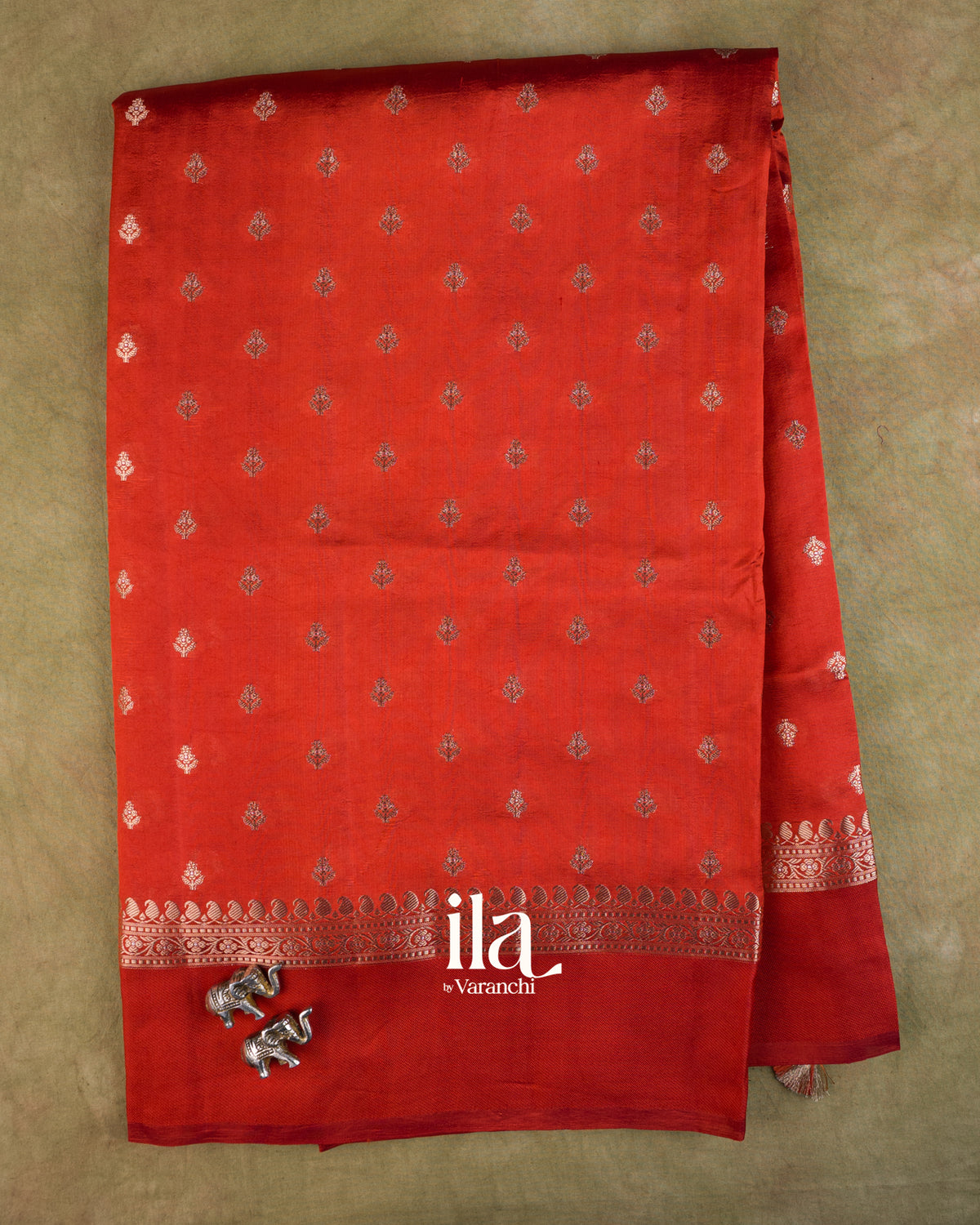 Rust Orange Pure Dupion Silk Handloom Saree — Full Saree