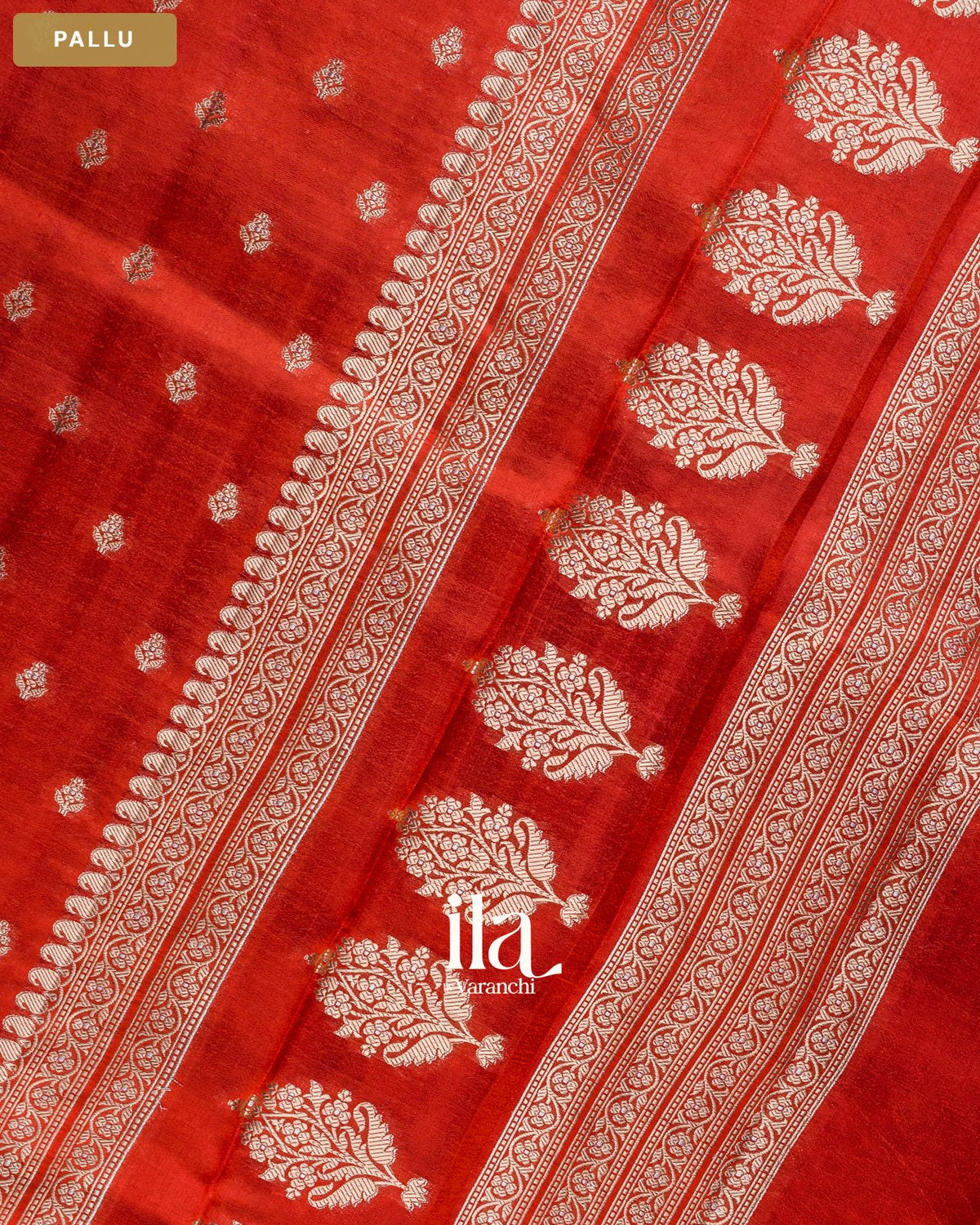 Rust Orange Pure Dupion Silk Handloom Saree — Pallu