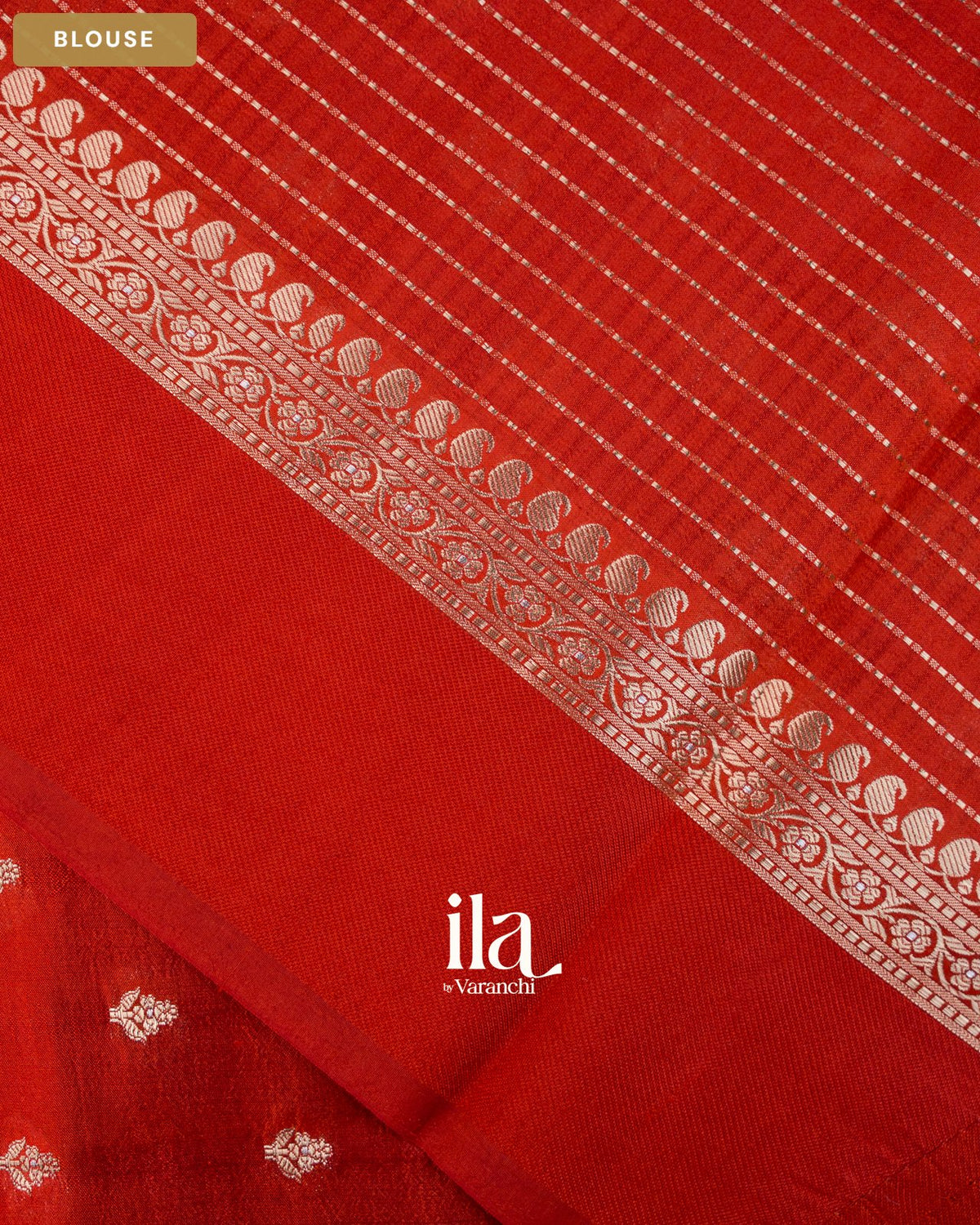 Rust Orange Pure Dupion Silk Handloom Saree — Blouse