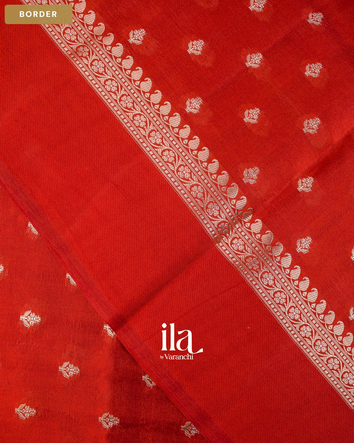 Rust Orange Pure Dupion Silk Handloom Saree — Border