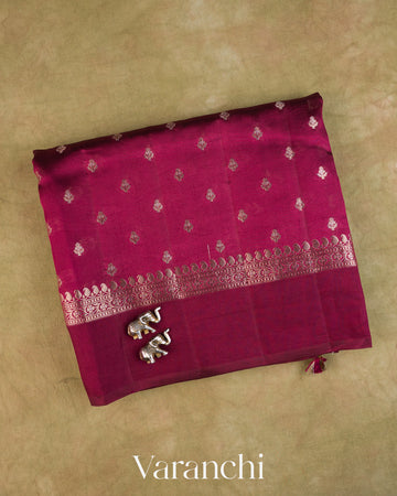 Burgundy Pure Dupion Silk Handloom Saree — Folded