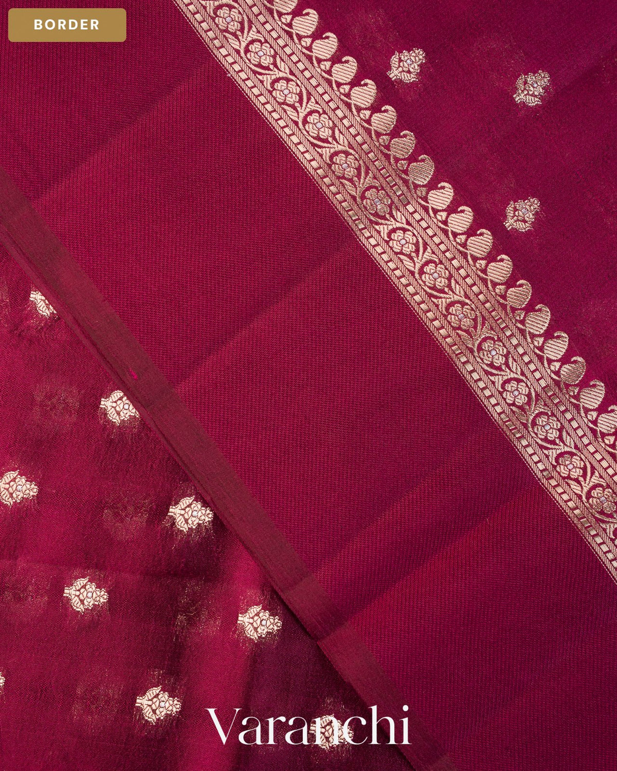 Burgundy Pure Dupion Silk Handloom Saree — Border
