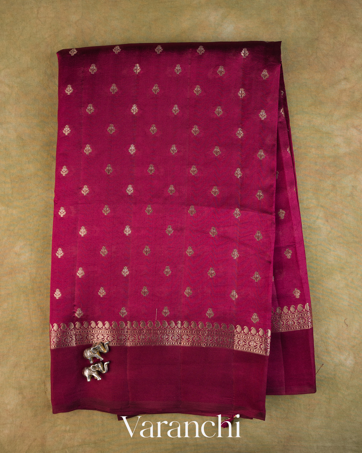 Burgundy Pure Dupion Silk Handloom Saree — Full Saree