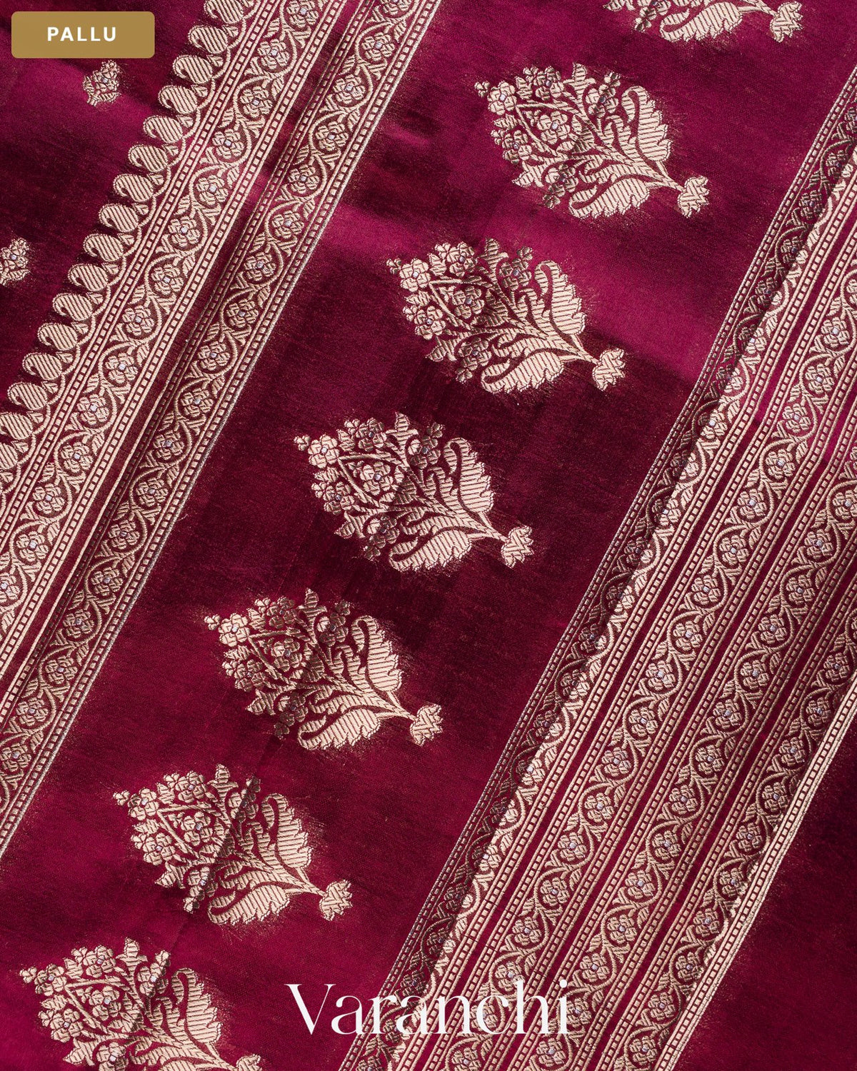 Burgundy Pure Dupion Silk Handloom Saree — Pallu
