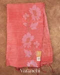 Peach Pink Floral Jamdani Pure Matka Silk Handloom Saree — Full Saree