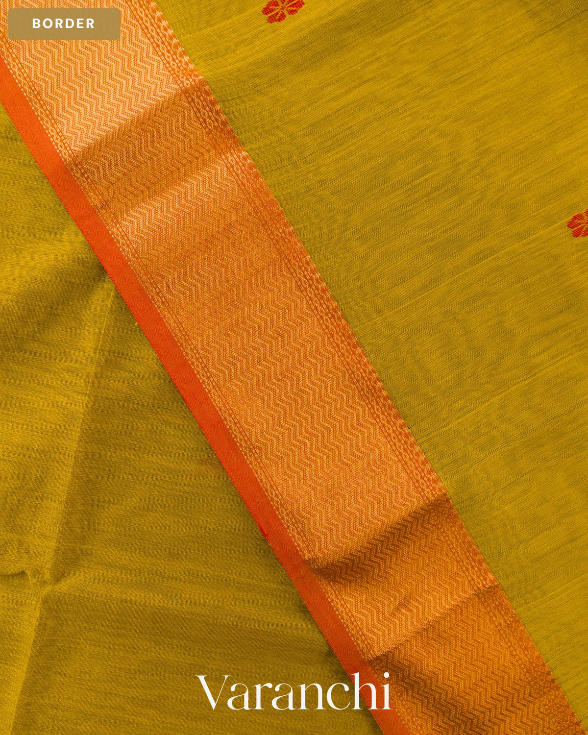 Olive Green Pure Maheshwari Silk Cotton Handloom Saree — Border