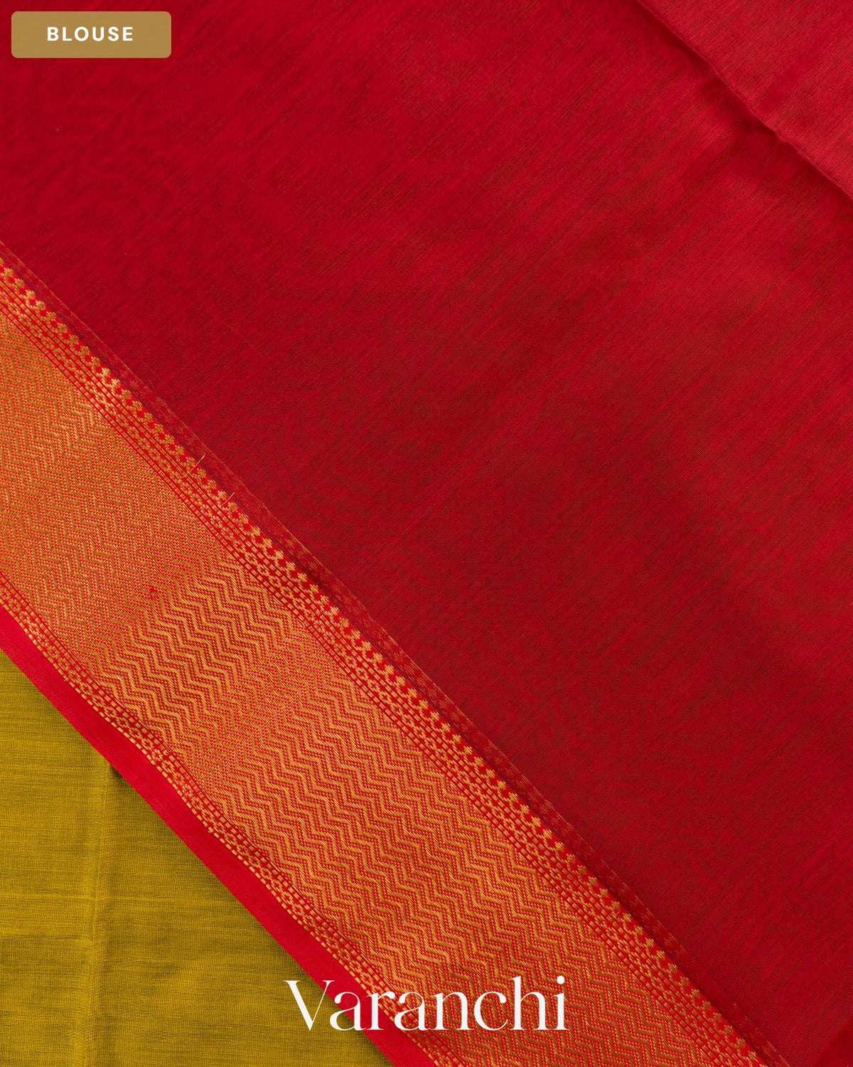 Olive Green Pure Maheshwari Silk Cotton Handloom Saree — Blouse