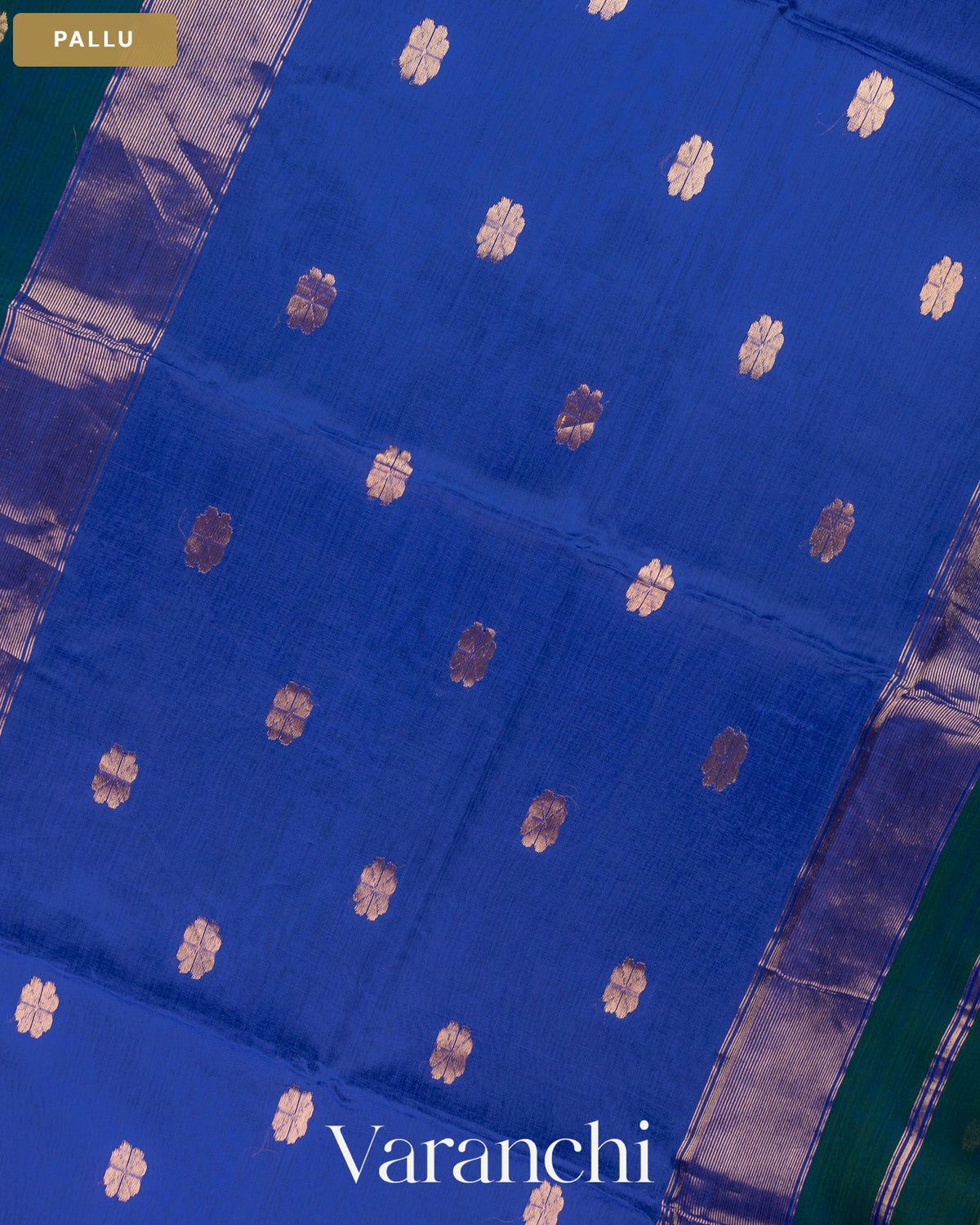 Peacock Blue Pure Maheshwari Silk Cotton Handloom Saree — Pallu