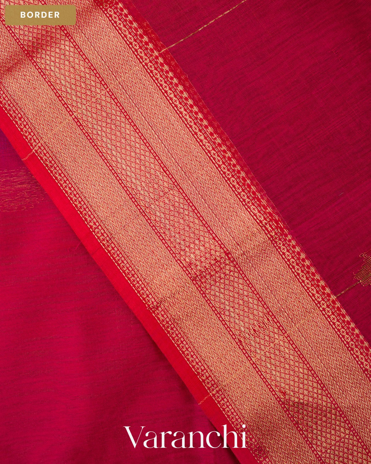 Rani Pink Ombre-Dyed Pure Maheshwari Silk Cotton Handloom Saree — Border