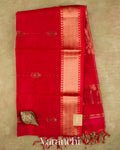 Bright Red Pure Maheshwari Silk Cotton Handloom Saree — Full Saree