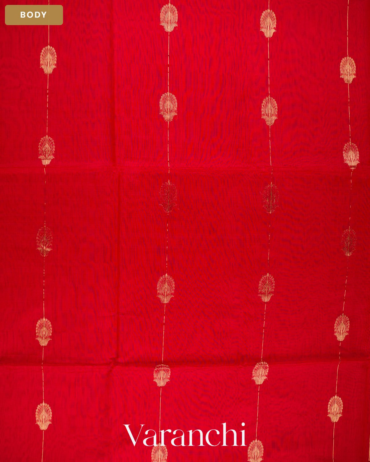 Bright Red Pure Maheshwari Silk Cotton Handloom Saree — Body