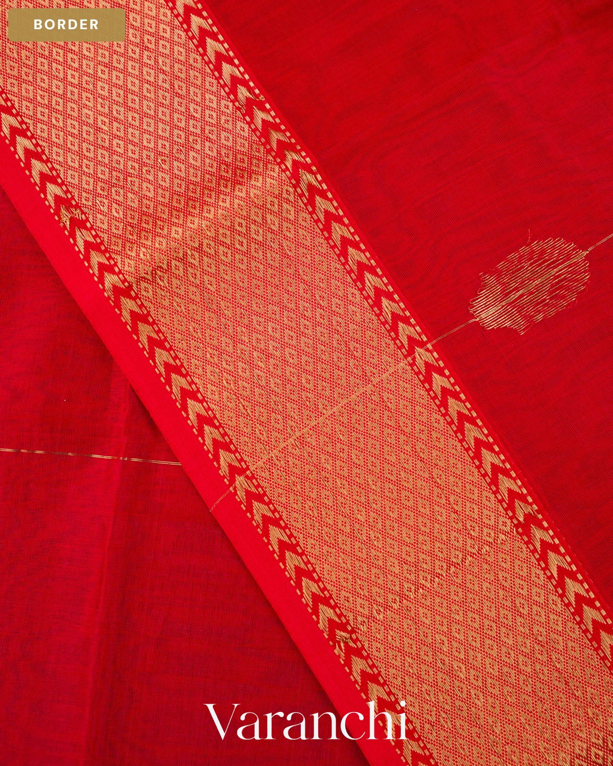 Bright Red Pure Maheshwari Silk Cotton Handloom Saree — Border