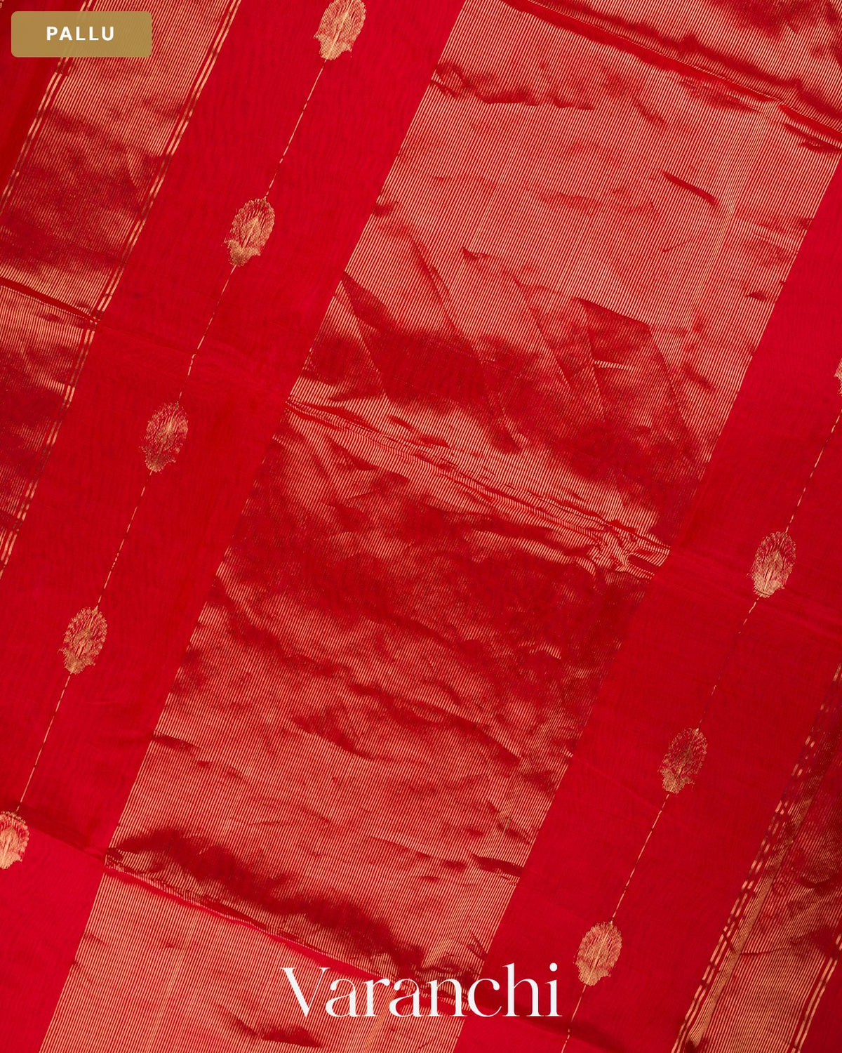 Bright Red Pure Maheshwari Silk Cotton Handloom Saree — Pallu