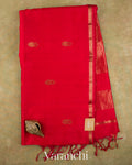Bright Red Pure Maheshwari Silk Cotton Handloom Saree — Full Saree