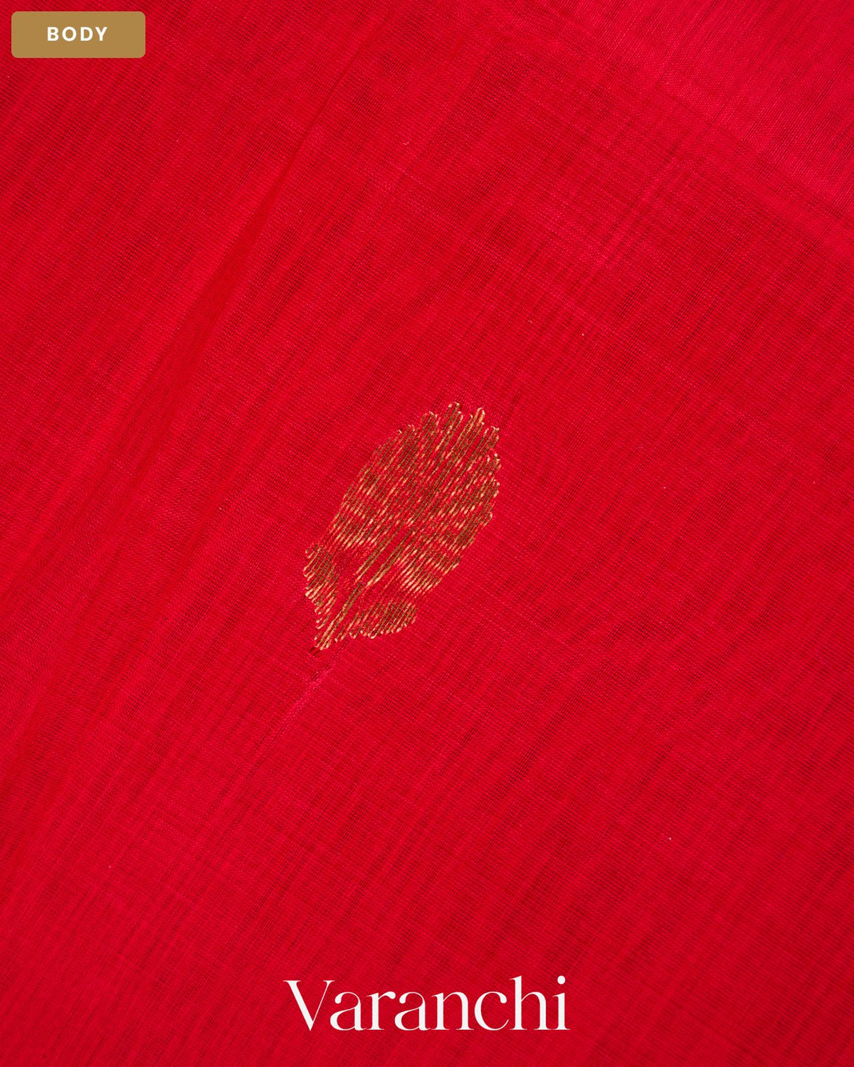 Bright Red Pure Maheshwari Silk Cotton Handloom Saree — Body